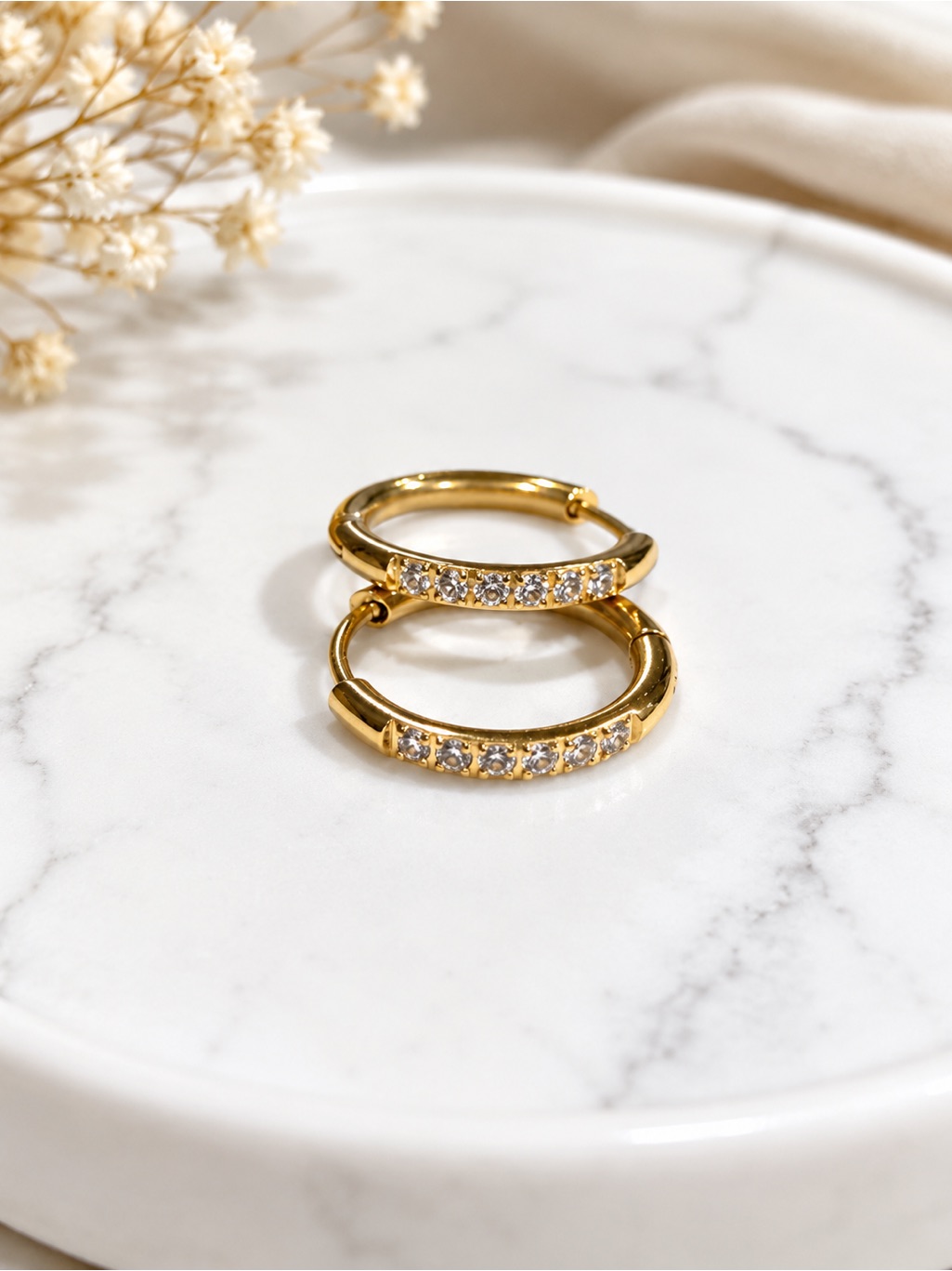 Gold Plated Stainless Steel Crystal Huggie Hoop Earrings - Women Jewelry